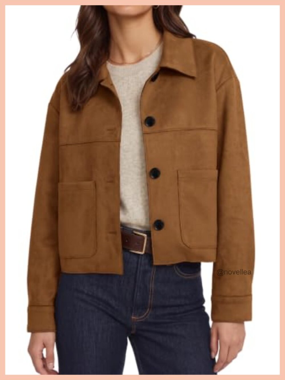 Faux Suede Cropped Bomber Jacket Lightweight Button Down Casual Coat